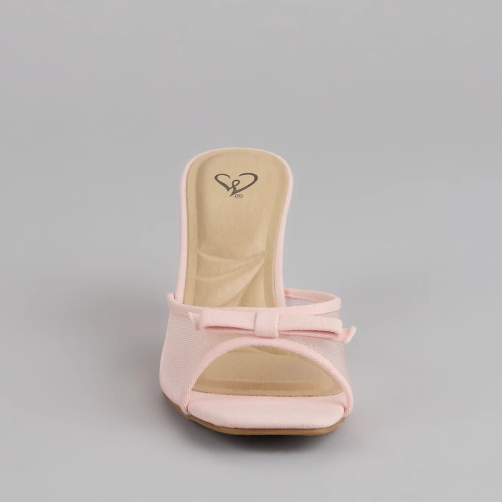 Windsor Light Pink Mesh Heels with Bow - Picture 3 of 3
